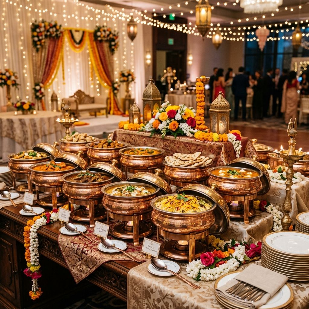 A catering spread laid out on a long table